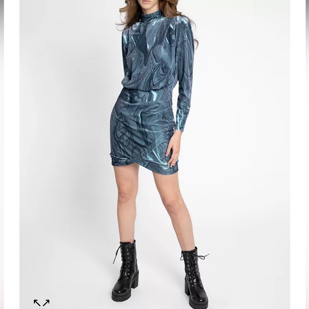 Nicole Miller Neptune Swirl Mock-Neck Velvet Dress Blue New With Tags Size Large